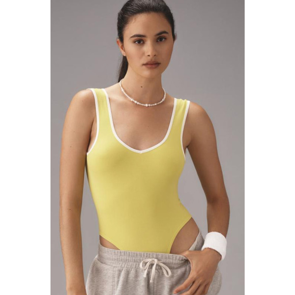 Anthropologie Bodysuit Women XXS 2XS Acid Lime Low Back Seamless Sweetheart - Picture 9 of 11